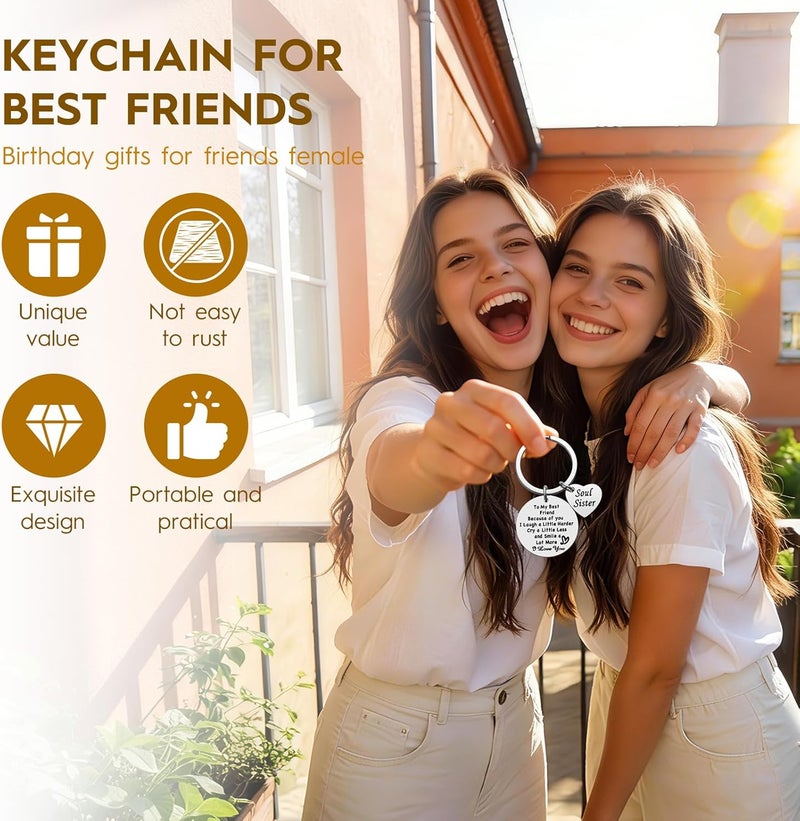 iJuqi Friend Gifts for Women - Birthday Christmas Gift for Best Friends Woman Female, To My Best Friend Bestie Soul Sister Keychain, Thanksgiving Day Long Distance Friendship Gifts - Image 3
